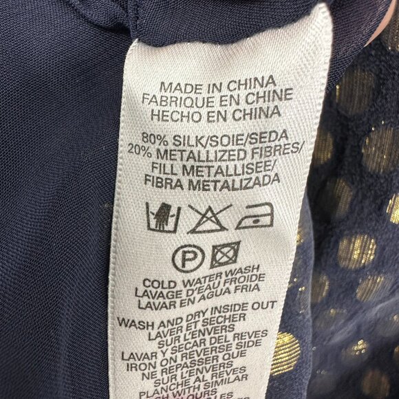 3/$25 French Connection Silk Tunic Mini Dress 10 Metallic Polka Dots Navy Blue - Picture 11 of 11